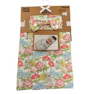 Baby Essentials Swaddle‎ Headband Set Baby OS White Floral NIB Photo Op 2pc